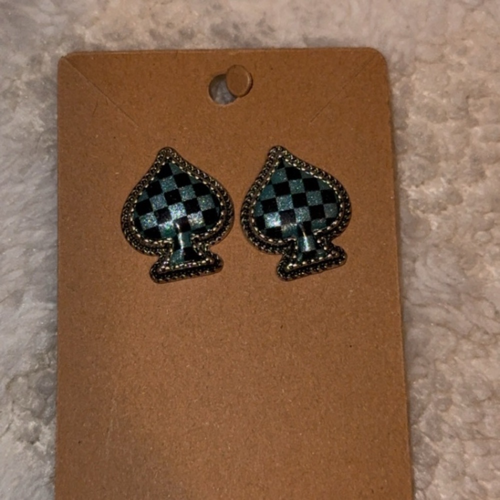 Turquoise checkered spade earrings